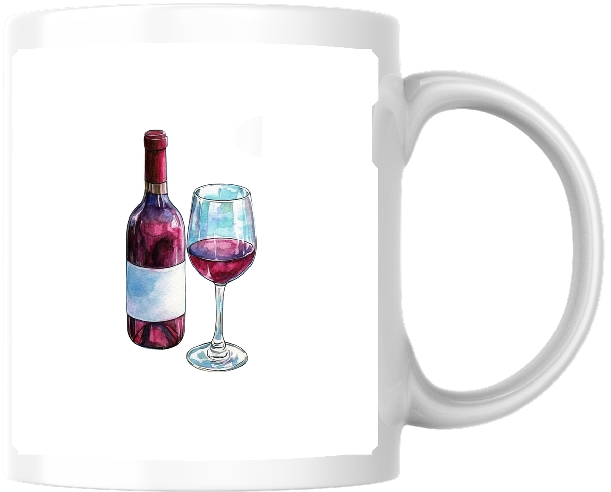 Watercolor Red Wine Mug | Wine Bottle & Glass Coffee Mug | Wine Lover Gift