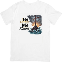 Thumbnail for He Carries Me Through Storms T-Shirt | Faith Cross Ocean Graphic Tee | Christian Faith Gift