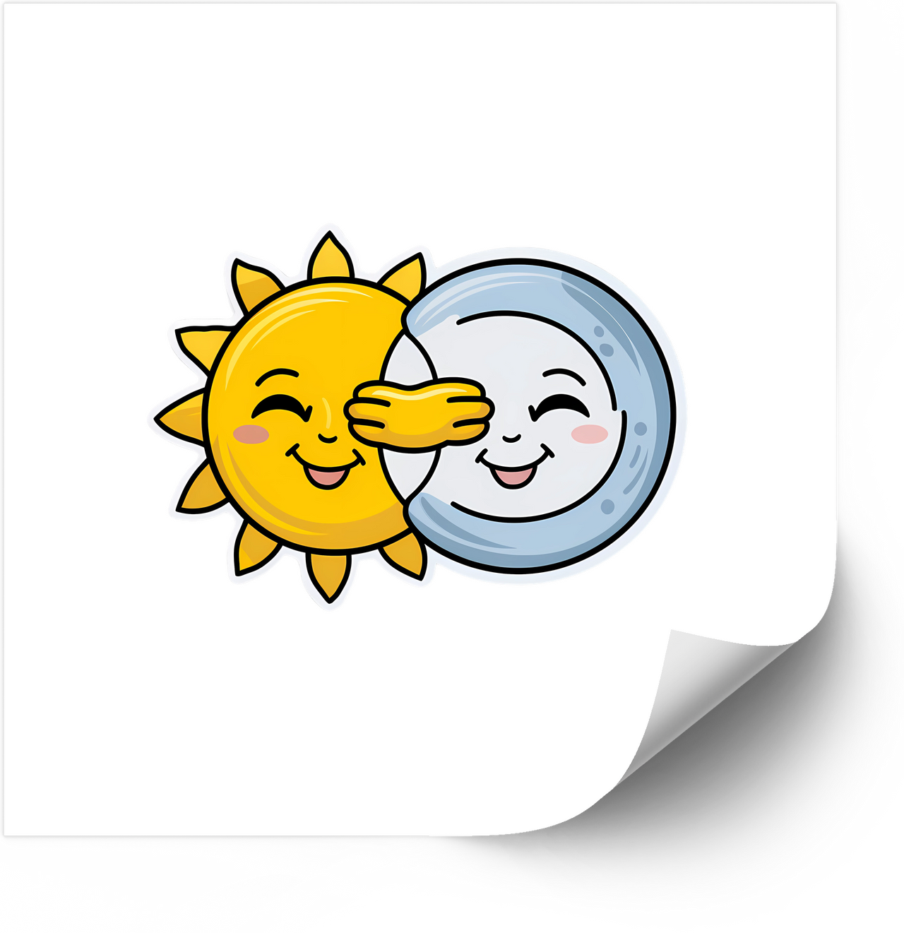 Sun And Moon Playful Eclipse Sticker | Cute Retro Celestial Vinyl Decal
