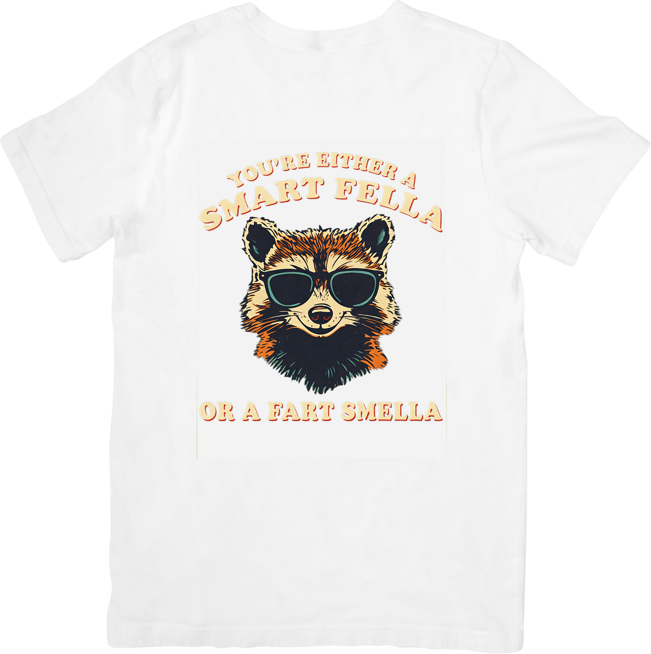 Smart Fella Or Fart Smella Raccoon T-Shirt | Funny Halloween Retro Graphic Tee | Humor Gift