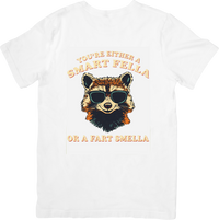 Thumbnail for Smart Fella Or Fart Smella Raccoon T-Shirt | Funny Halloween Retro Graphic Tee | Humor Gift