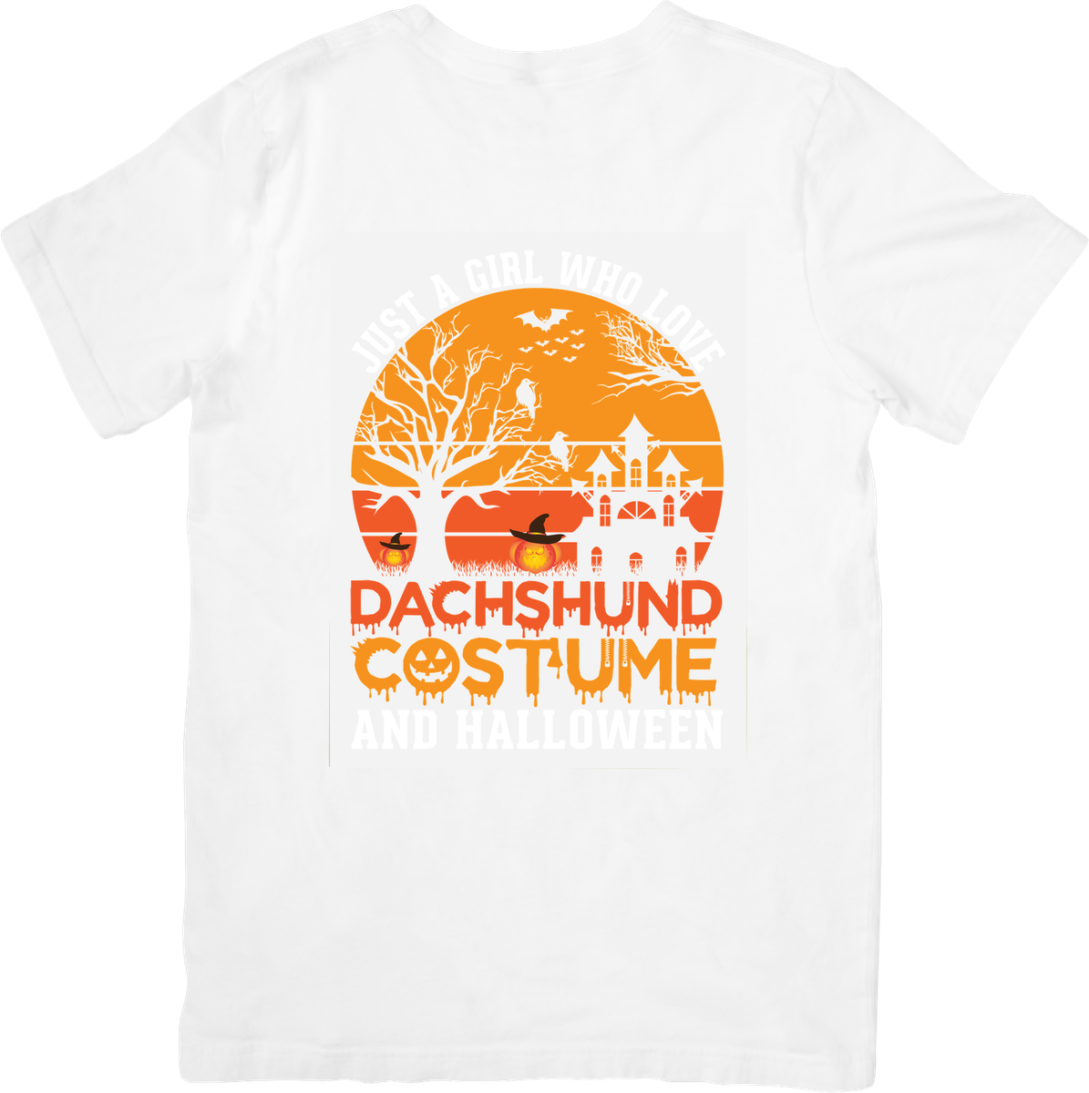 Just A Girl Who Loves Dachshund Halloween T-Shirt | Spooky Sunset Graphic Tee | Dog Lover Fall Gift