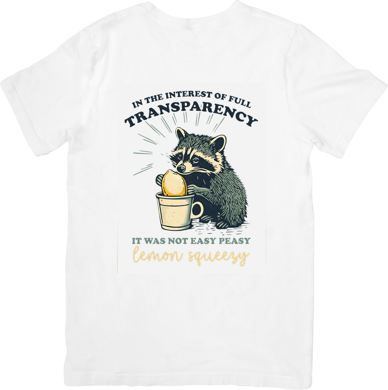 Raccoon Lemon Squeezy Transparency T-Shirt | Funny Retro Animal Graphic Tee