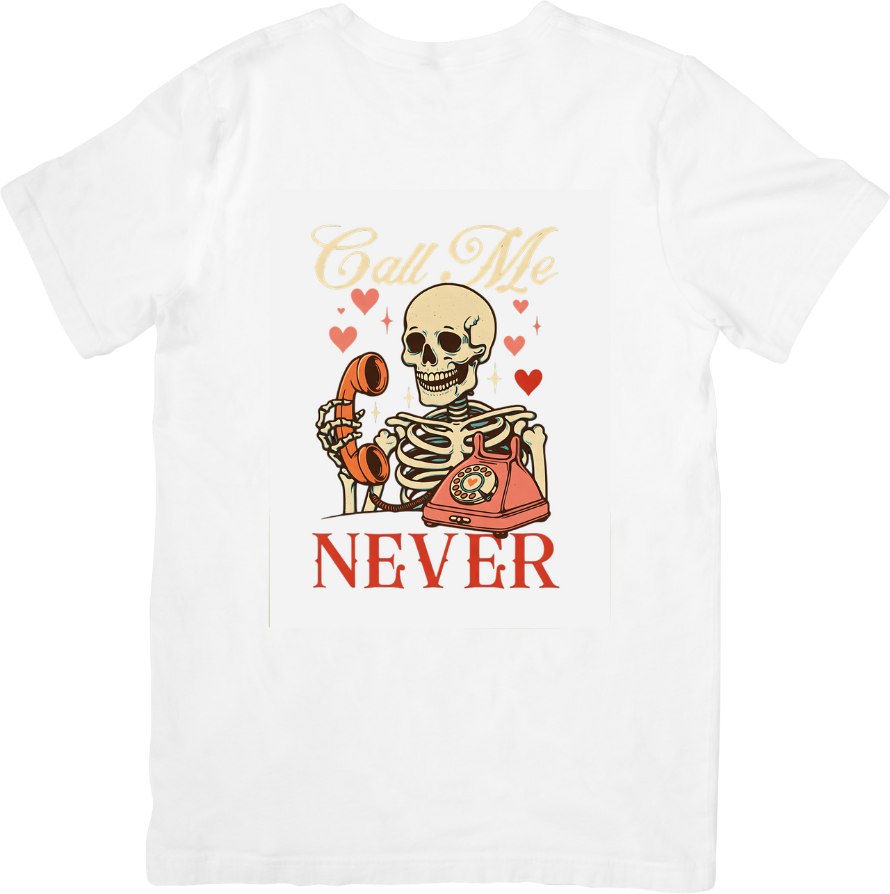 Call Me Never Skeleton T-Shirt | Funny Halloween Vintage Skull Graphic Tee | Sarcastic Humor Gift