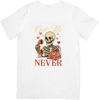Thumbnail for Call Me Never Skeleton T-Shirt | Funny Halloween Vintage Skull Graphic Tee | Sarcastic Humor Gift