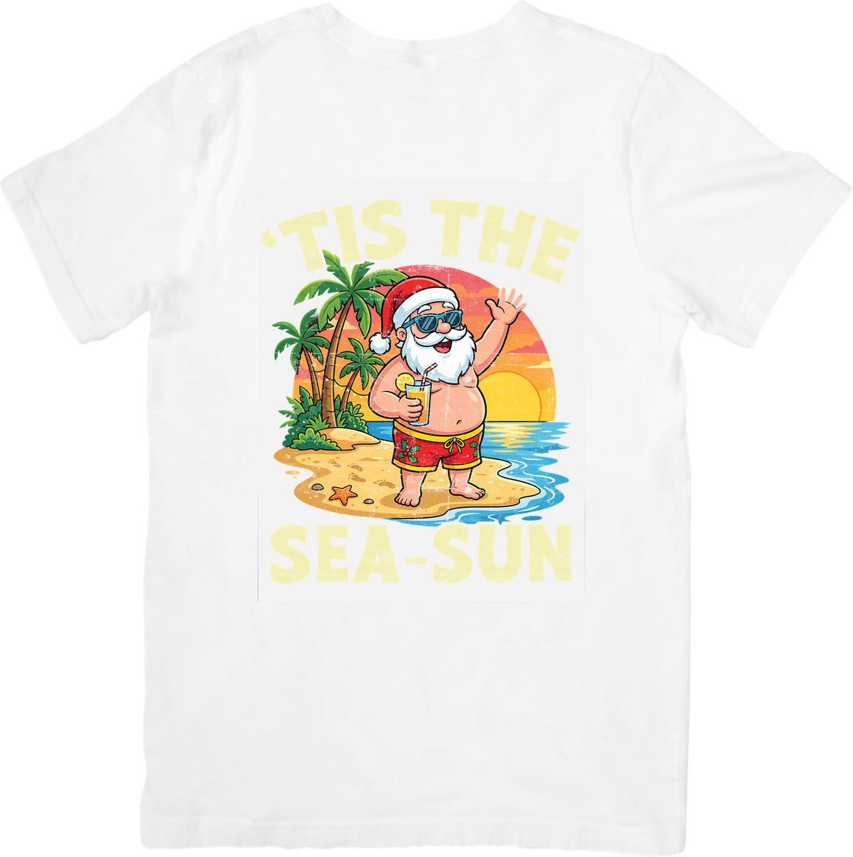 Tis The Sea-Sun Santa T-Shirt | Funny Beach Christmas Graphic Tee | Summer Holiday Gift