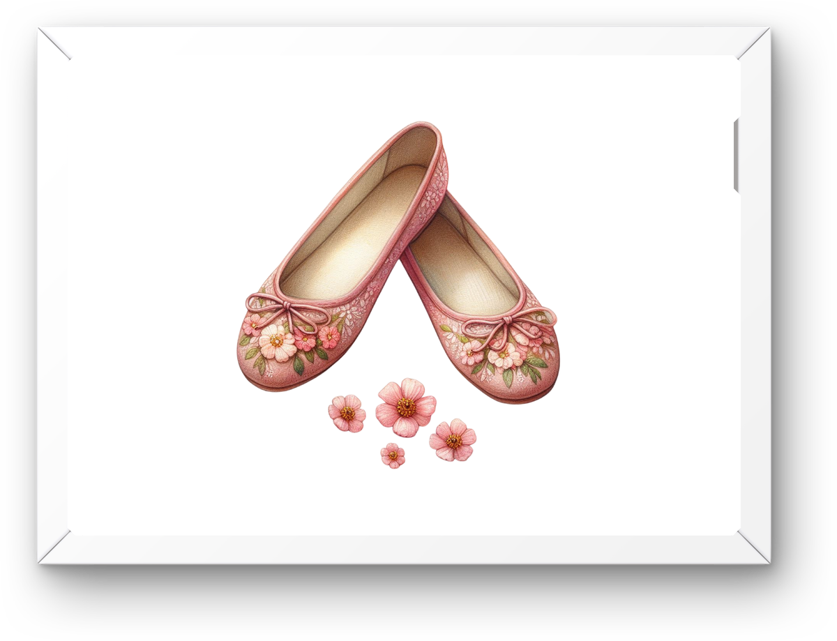 Watercolor Floral Ballet Flats Wall Art | Pink Flower Shoes Print | Feminine Bedroom Gift