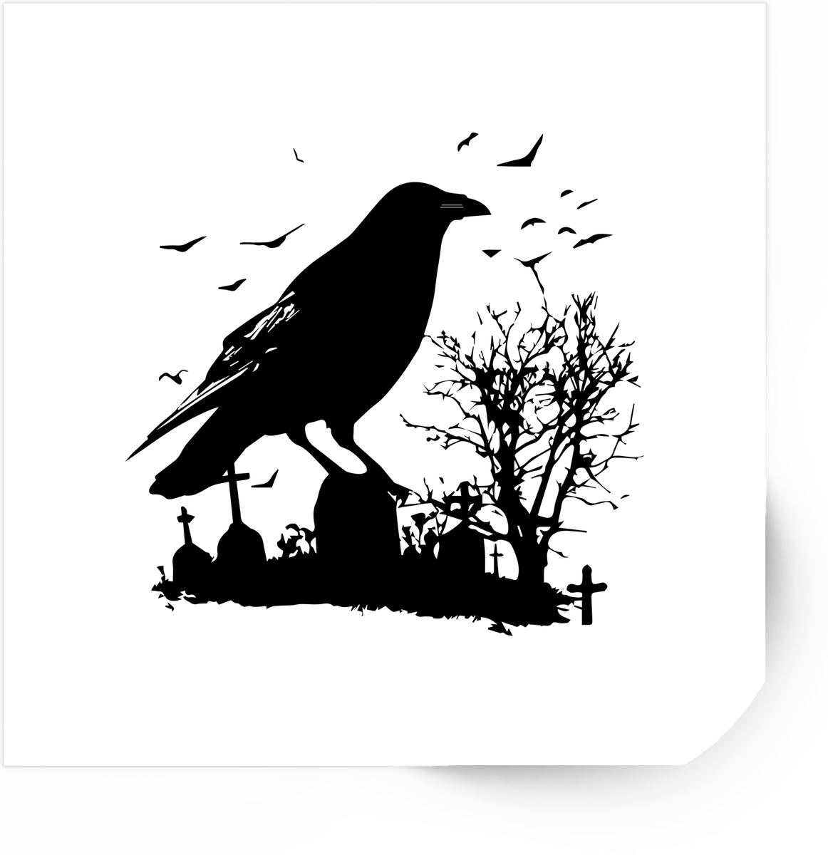 Gothic Raven Graveyard Sticker | Black Crow Cemetery Vinyl Decal | Spooky Gothic Gift