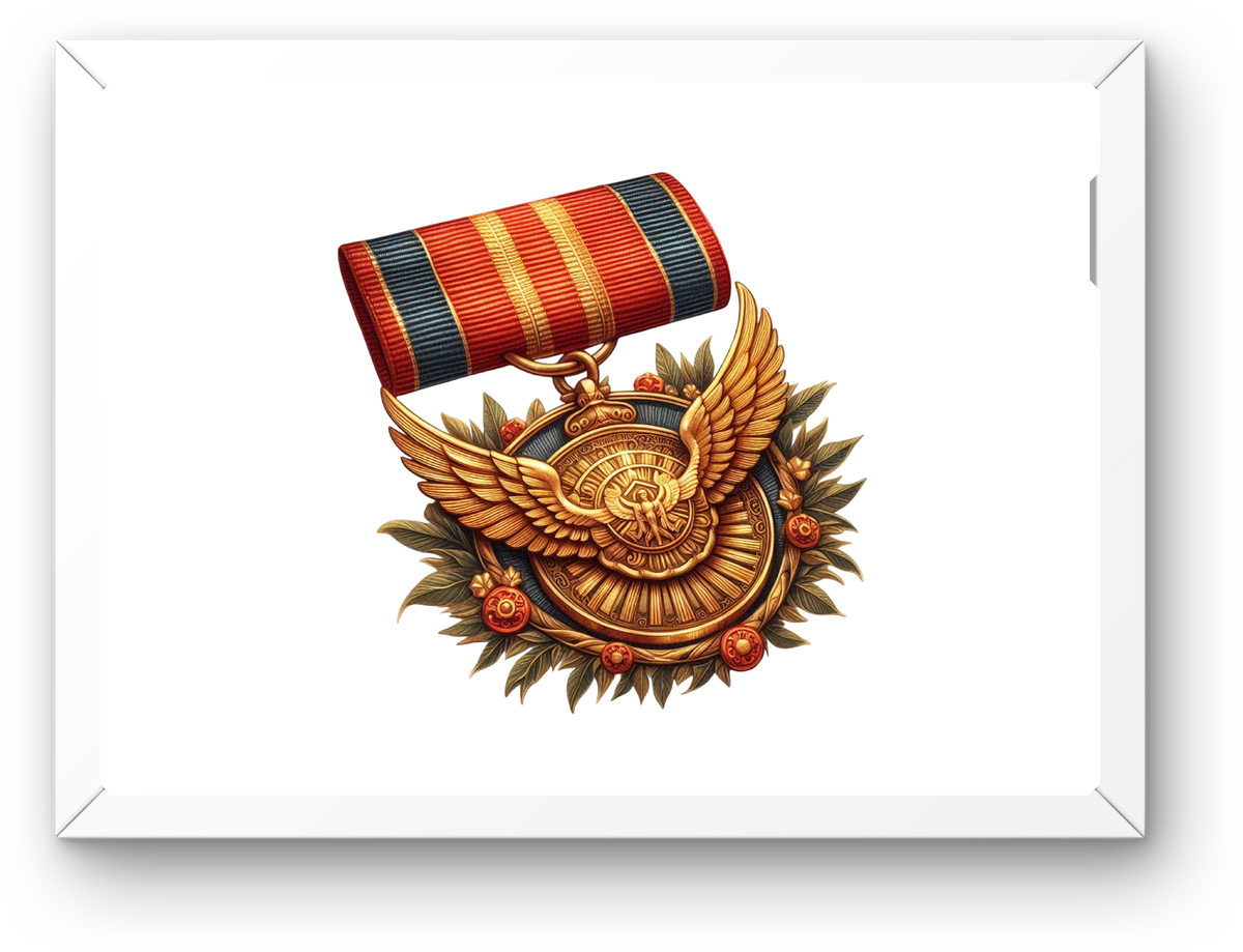 Ornate Golden Medal Wall Art | Vintage Eagle Honor Award Print | Military Achievement Gift