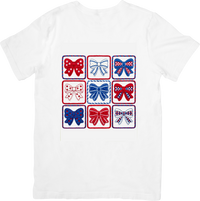 Thumbnail for Patriotic Bows Grid T-Shirt | Cute Red White Blue Fourth of July Graphic Tee | Independence Day Gift