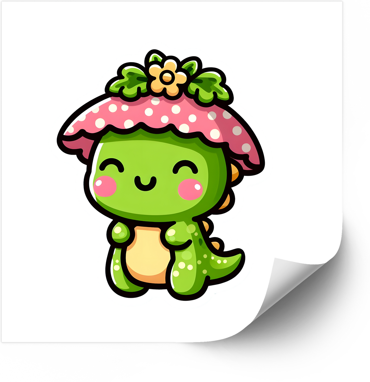 Kawaii Dino With Mushroom Hat Sticker | Cute Kawaii Dinosaur Vinyl Decal