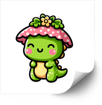 Thumbnail for Kawaii Dino With Mushroom Hat Sticker | Cute Kawaii Dinosaur Vinyl Decal