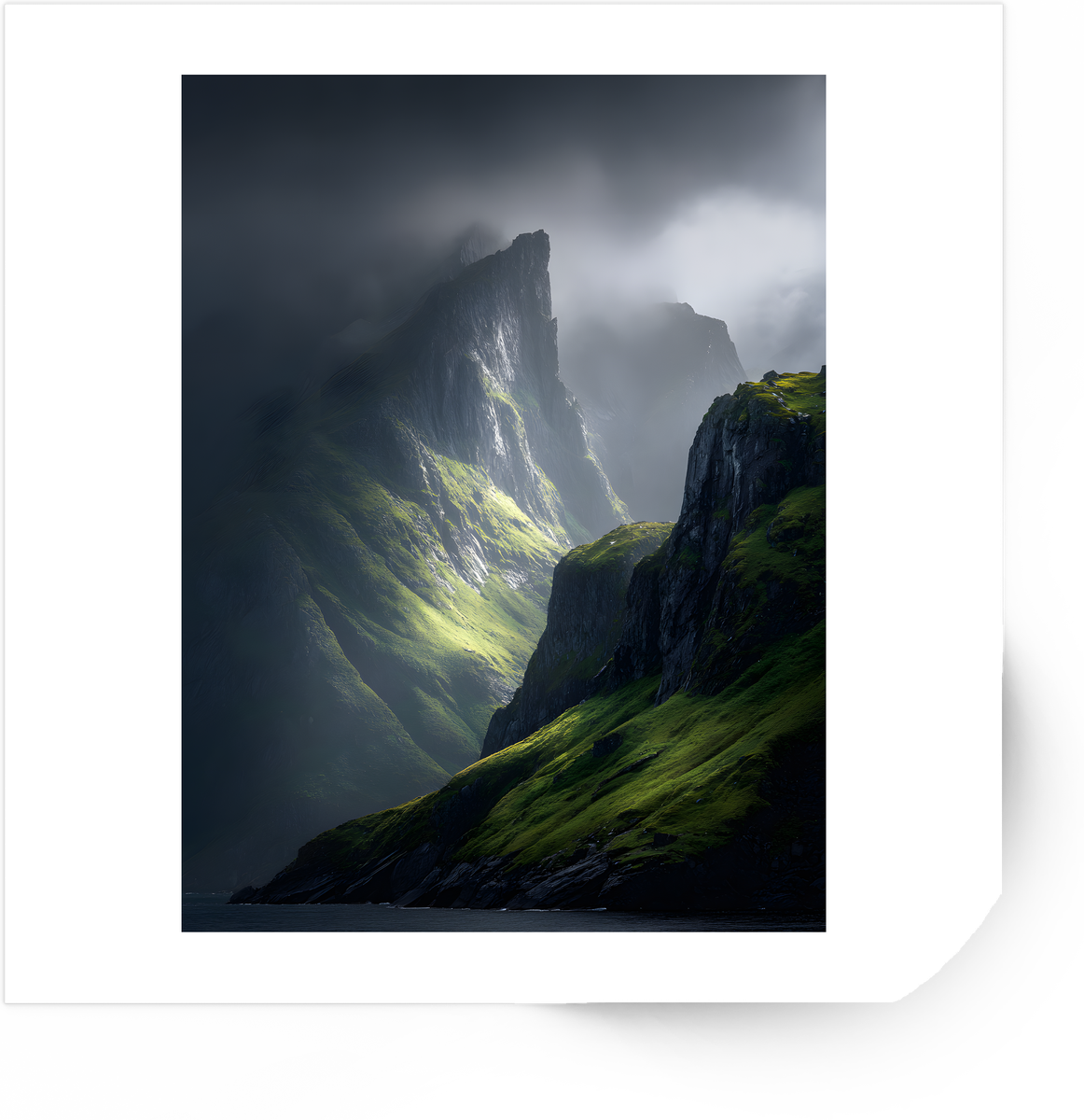 Misty Mountain Cliffs Sticker | Moody Green Fjord Vinyl Decal | Nature Adventure Gift