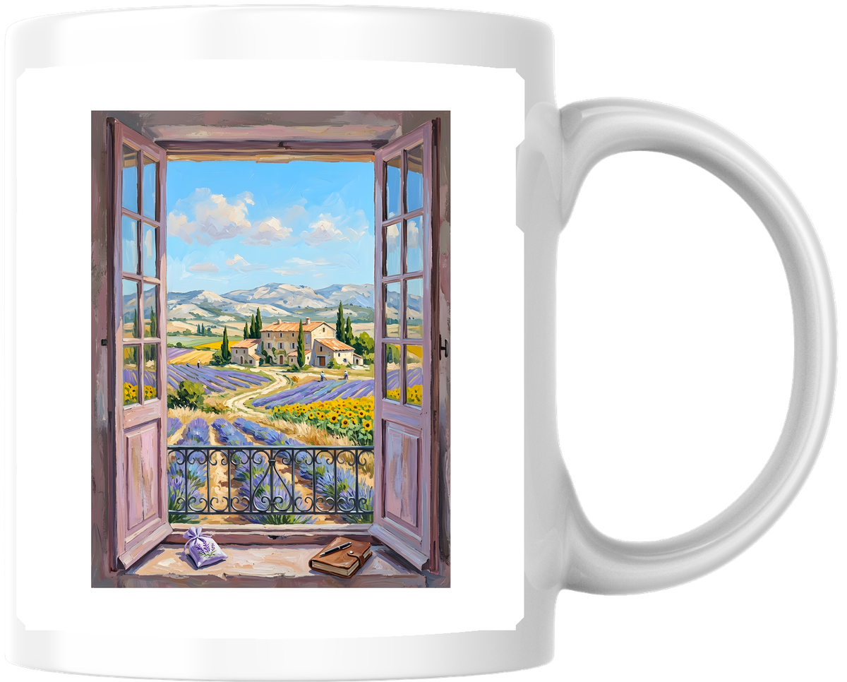 Tuscan Window Lavender View Mug | Painted Provence Landscape Coffee Mug | Travel Lover Gift