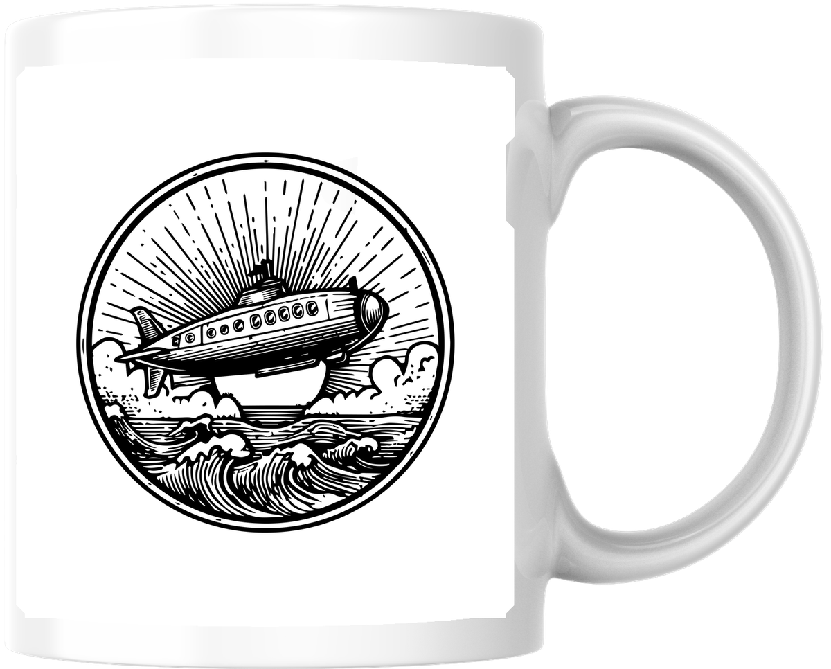 Vintage Submarine Mug | Retro Nautical Ocean Waves Coffee Mug | Sailor Adventure Gift