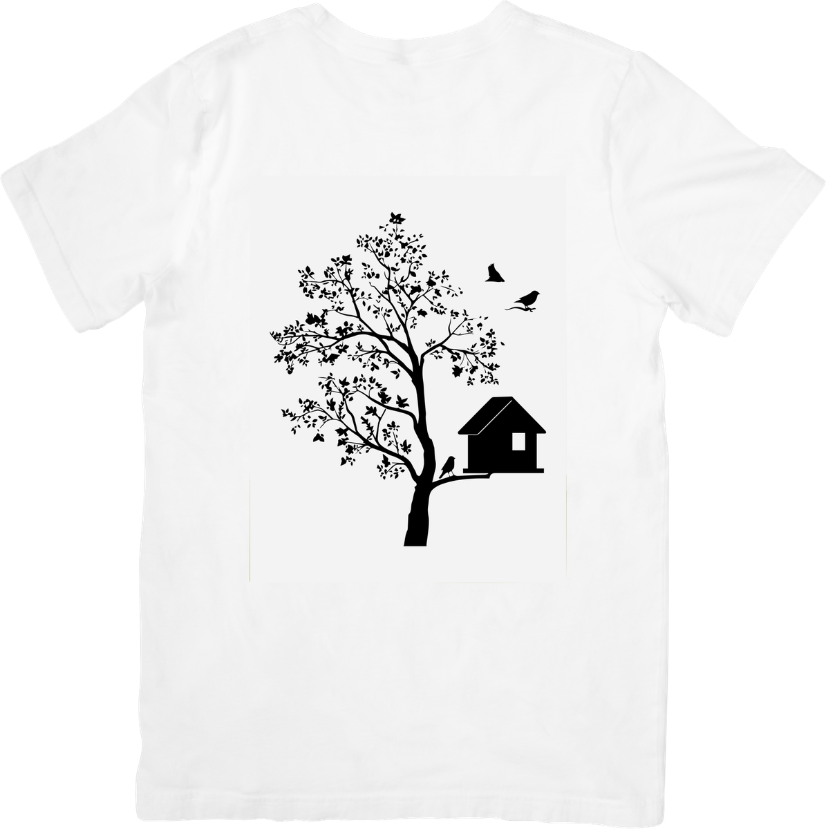 Tree House and Birds T-Shirt | Minimalist Black Silhouette Graphic Tee | Nature Lover Gift