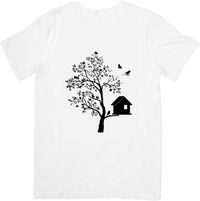 Thumbnail for Tree House and Birds T-Shirt | Minimalist Black Silhouette Graphic Tee | Nature Lover Gift