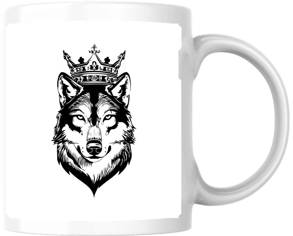 Crowned Wolf King Mug | Black & White Royal Wolf Coffee Mug | Wildlife Fantasy Gift