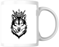Thumbnail for Crowned Wolf King Mug | Black & White Royal Wolf Coffee Mug | Wildlife Fantasy Gift