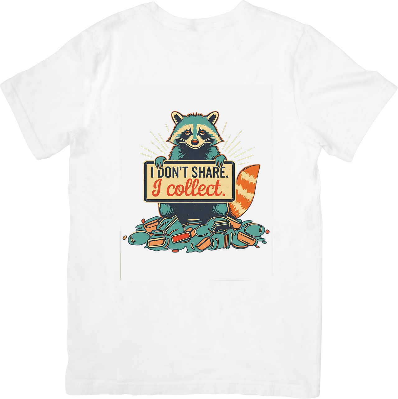 Raccoon I Don't Share I Collect T-Shirt | Funny Retro Animal Graphic Tee