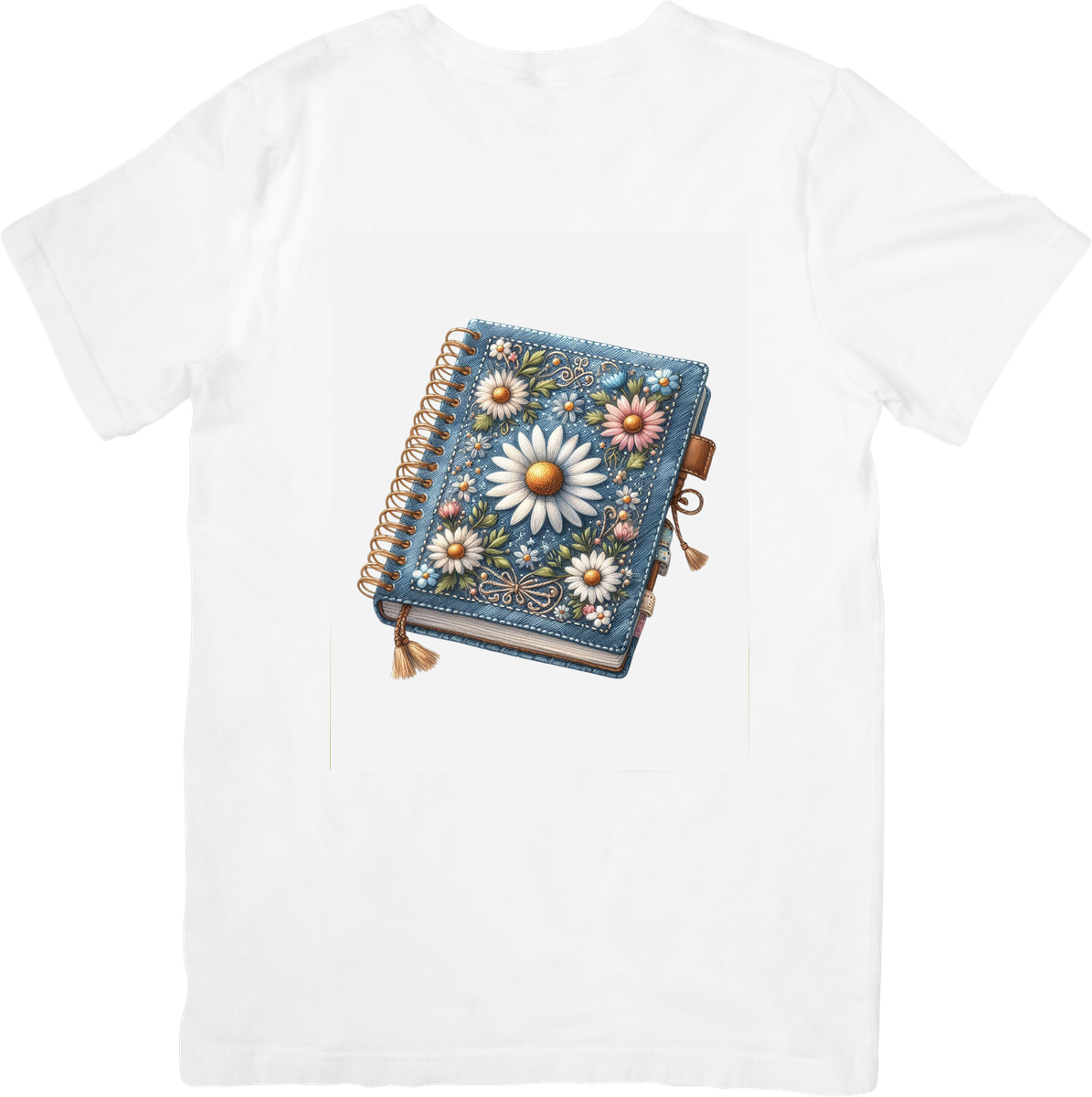Daisy Floral Journal T-Shirt | Boho Embellished Notebook Graphic Tee | Stationery Lover Gift