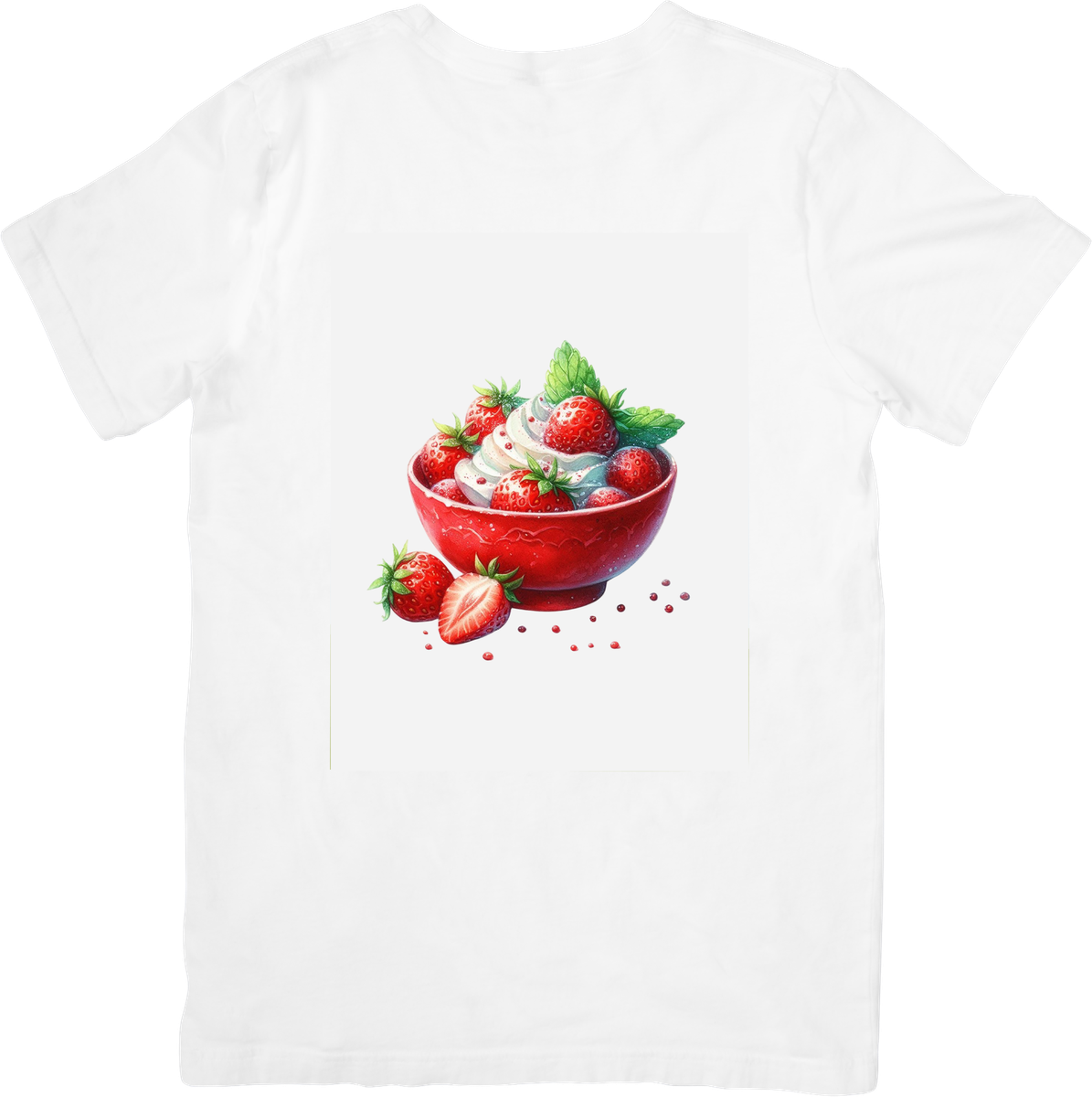 Strawberries and Cream Bowl T-Shirt | Watercolor Sweet Dessert Graphic Tee | Foodie Summer Gift