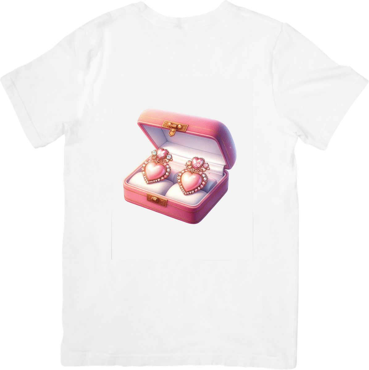 Pink Pearl Heart Earrings T-Shirt | Cute Jewelry Box Graphic Tee | Girly Valentine Gift
