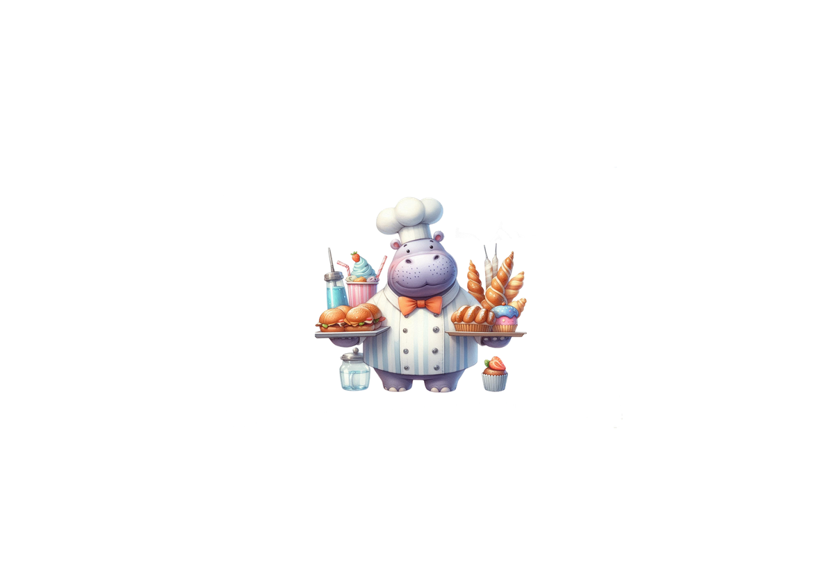 Chef Hippo Bakery Throw Pillow | Cute Cartoon Baker Decorative Pillow | Kids Kitchen Gift