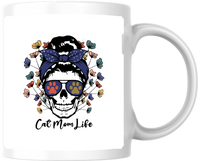 Thumbnail for Cat Mom Life Skull Mug | Sugar Skull Bandana Cat Lover Coffee Mug | Cat Mom Gift