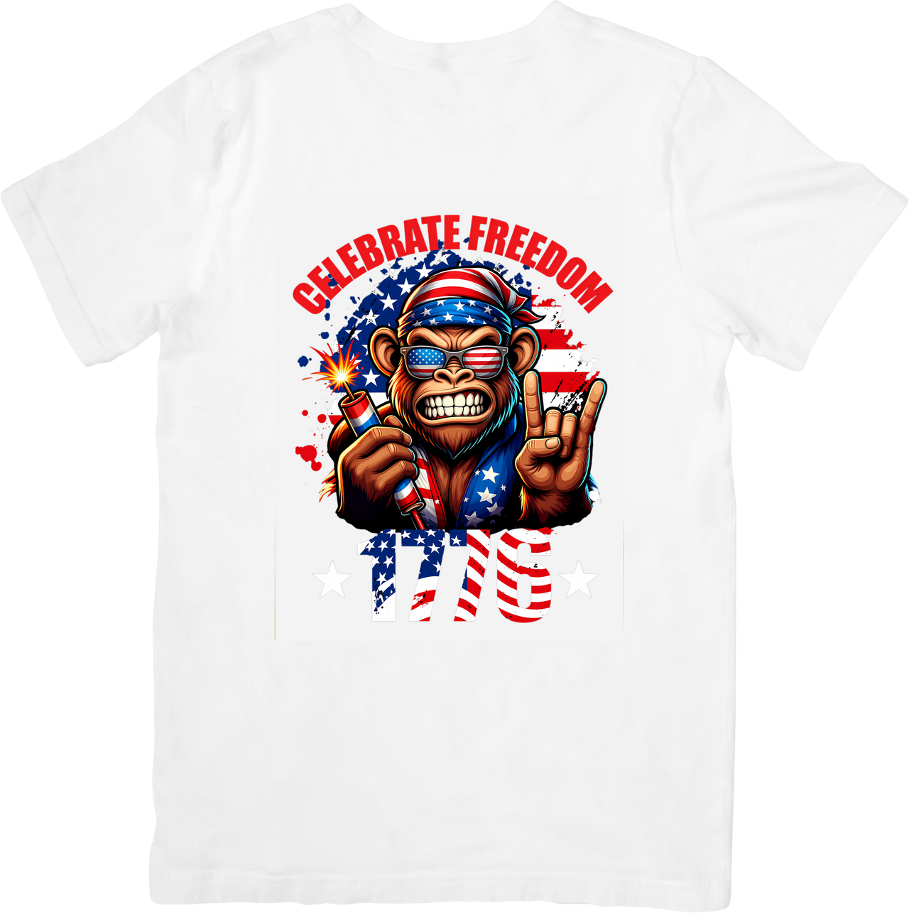 Celebrate Freedom Gorilla T-Shirt | Patriotic Fourth Of July Graphic Tee | Independence Day Gift