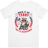Thumbnail for Back It Up Terry Put It In Reverse Raccoon T-Shirt | Funny Fourth of July Patriotic Graphic Tee | Fireworks Gift