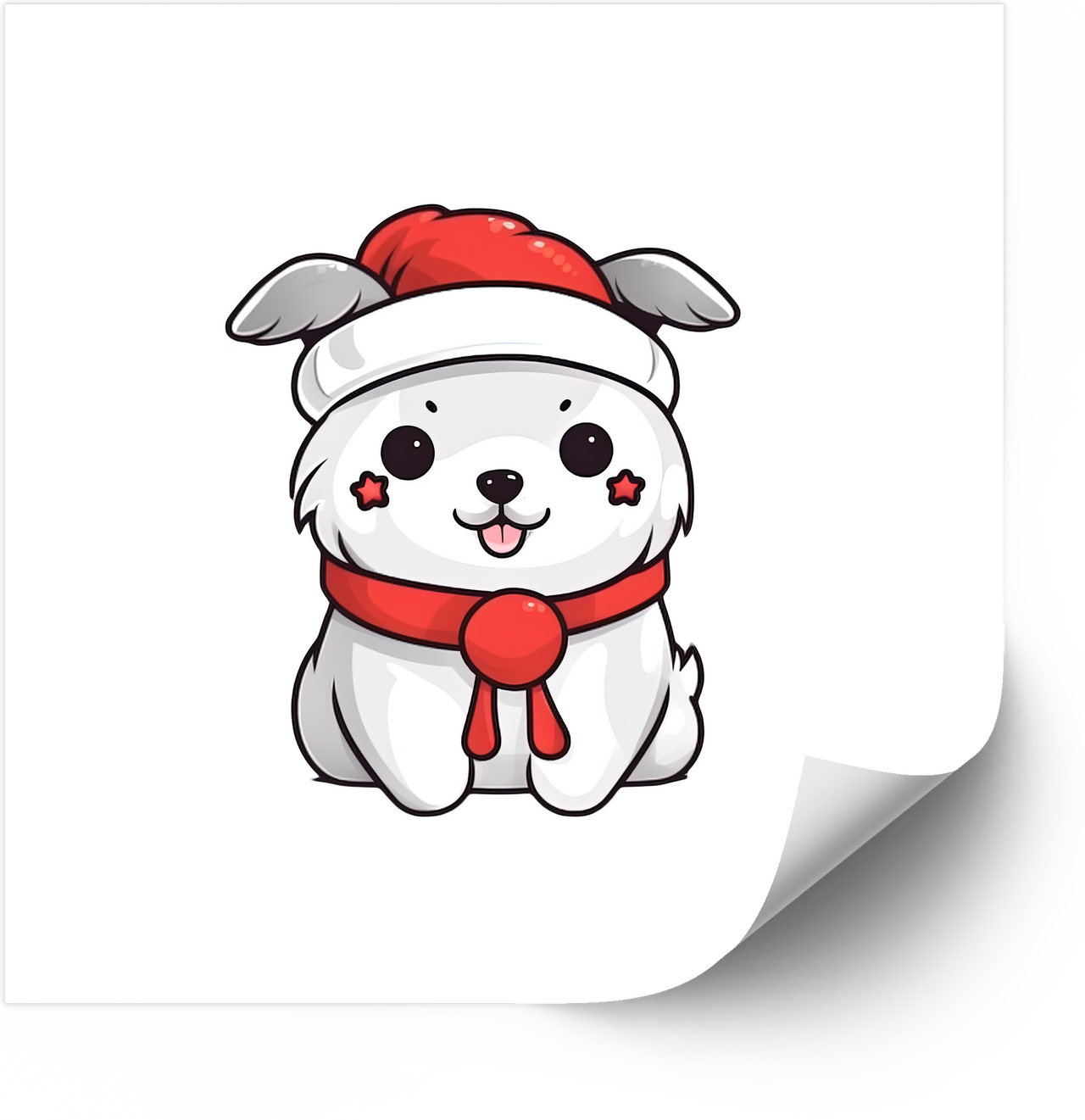 Cute Christmas Puppy Santa Scarf Sticker | Kawaii Holiday White Dog Vinyl Decal | Christmas Gift