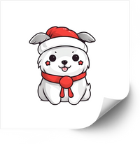 Thumbnail for Cute Christmas Puppy Santa Scarf Sticker | Kawaii Holiday White Dog Vinyl Decal | Christmas Gift