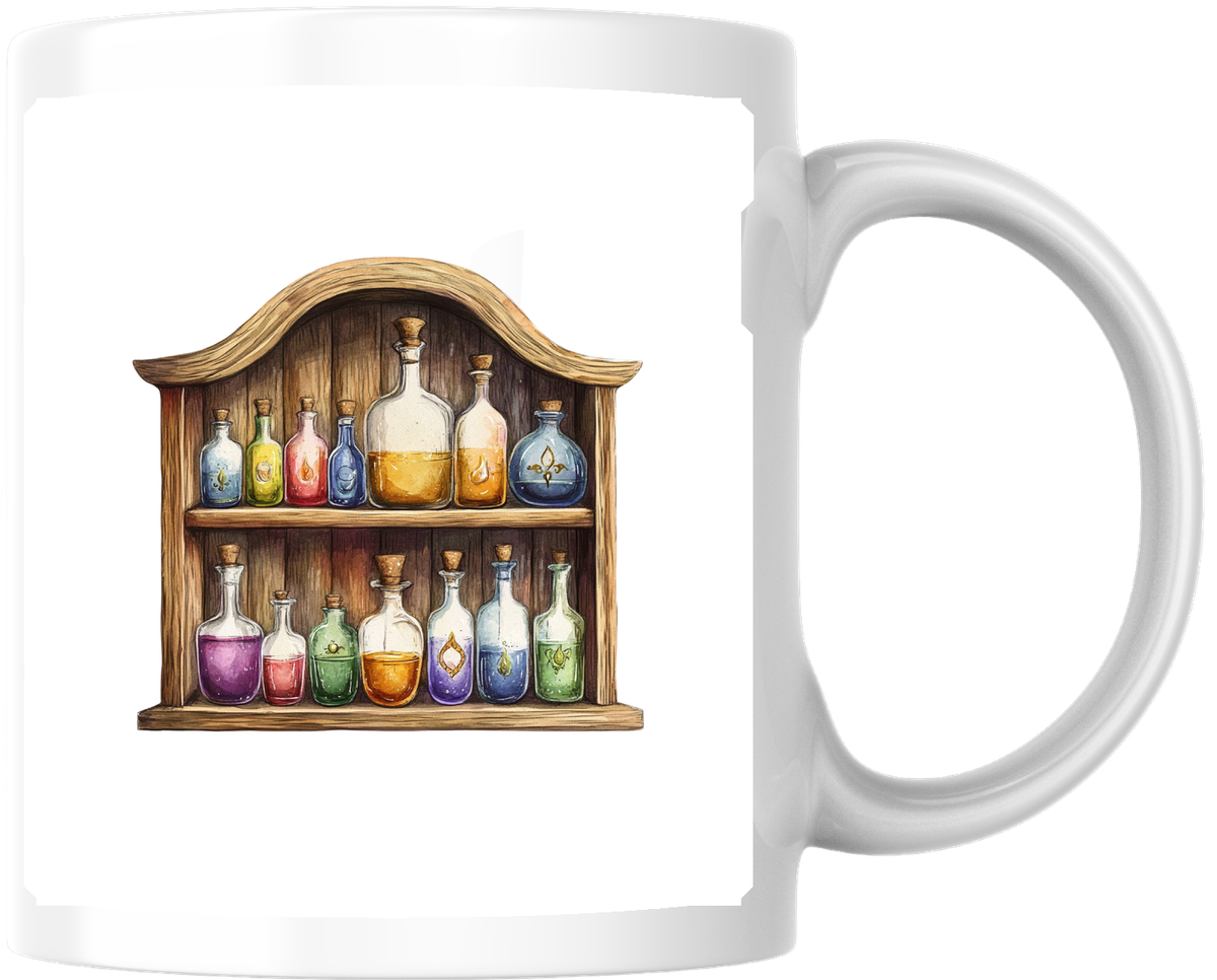 Colorful Potion Bottles Mug | Witchy Apothecary Shelf Coffee Mug | Magic Lover Gift