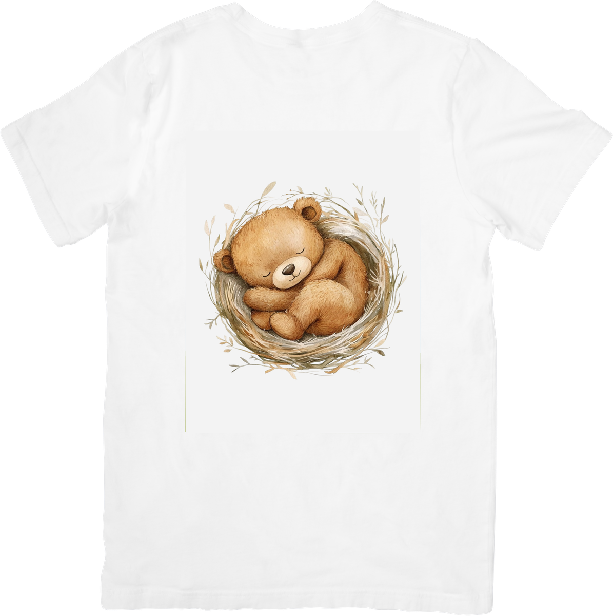 Sleeping Bear in Nest T-Shirt | Cute Watercolor Cub Graphic Tee | Cozy Animal Lover Gift