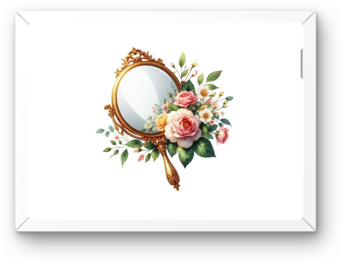 Floral Hand Mirror Wall Art | Vintage Roses Vanity Print | Shabby Chic Bedroom Gift