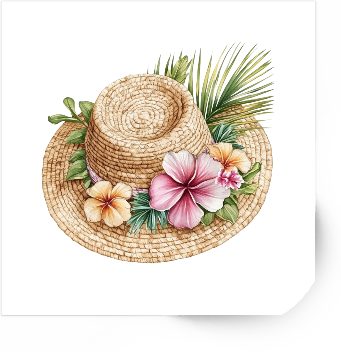 Watercolor Tropical Sun Hat Sticker | Hibiscus Beach Hat Vinyl Decal | Summer Vacation Gift