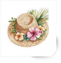 Thumbnail for Watercolor Tropical Sun Hat Sticker | Hibiscus Beach Hat Vinyl Decal | Summer Vacation Gift