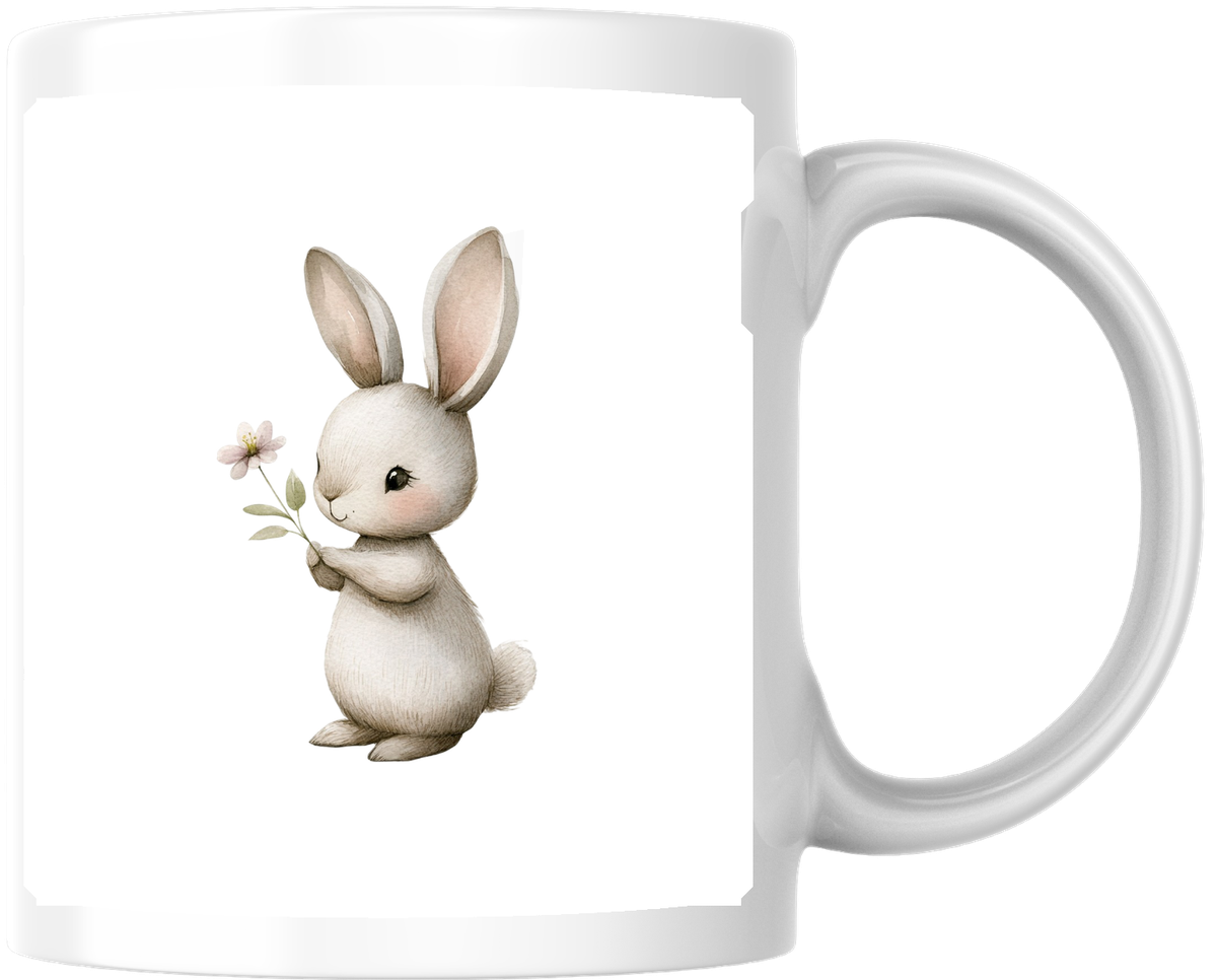 Cute Bunny with Flower Mug | Watercolor Baby Rabbit Coffee Mug | Spring Animal Lover Gift